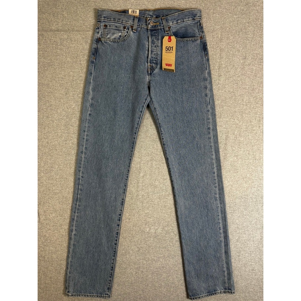 Levis 501 Jeans Mens 31x36 Long Blue Straight Leg Med Wash Button Fly Denim NEW